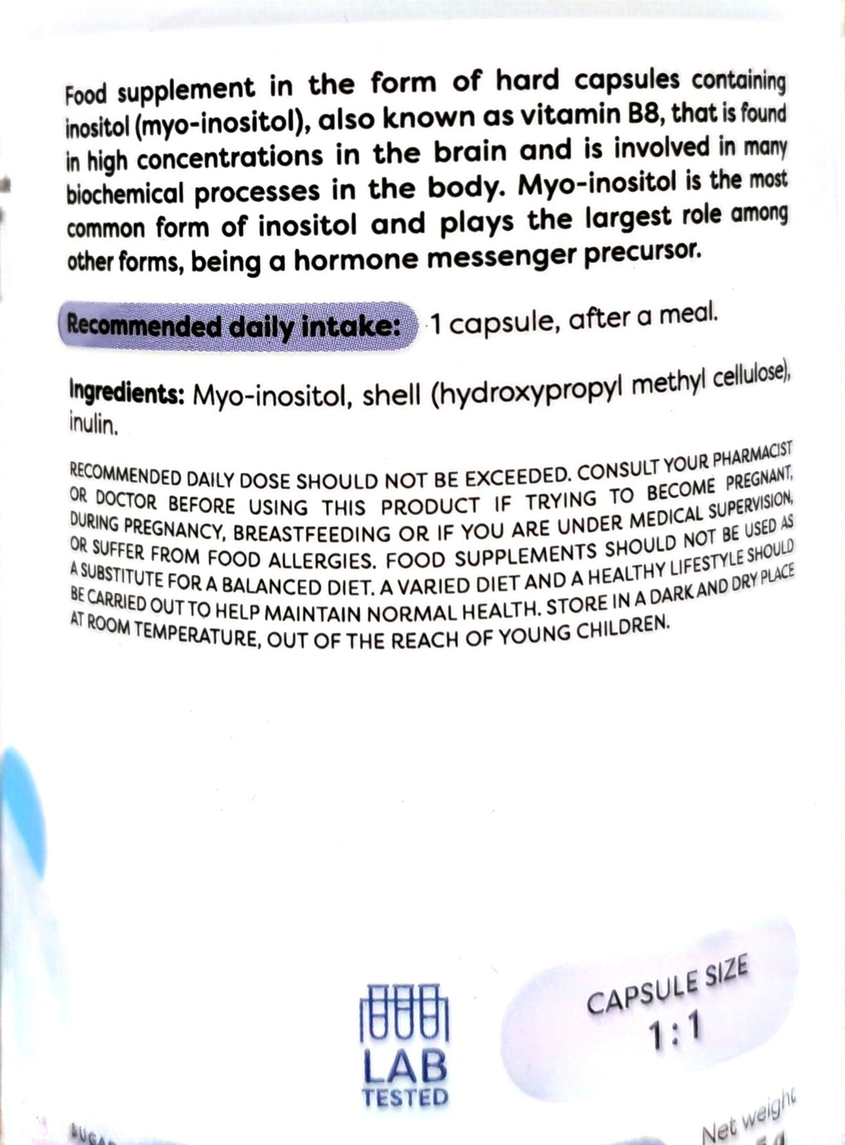 Osavi Inositol 600mg ingredients, directions, warnings and storage label
