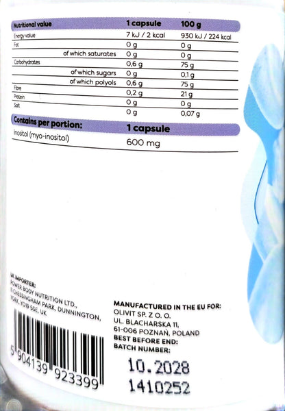 Osavi Inositol 600mg nutrition label showing 600mg myo-inositol per capsule