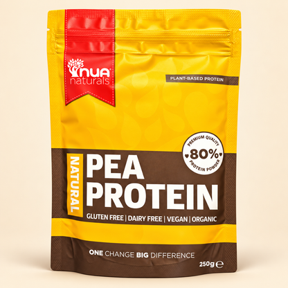 NUA Naturals Pea Protein Powder Natural – 250g — product packaging on a warm cream background