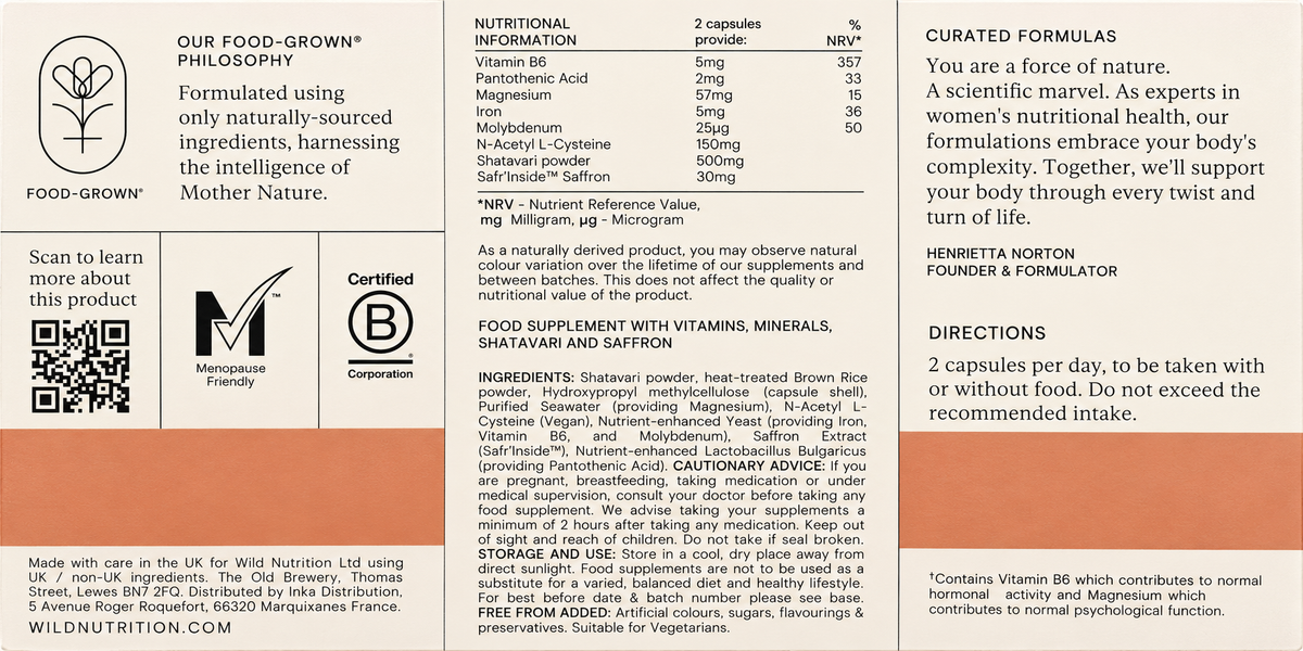 Wild Nutrition Perimenopause Complex – 60 Capsules — complete readable product label