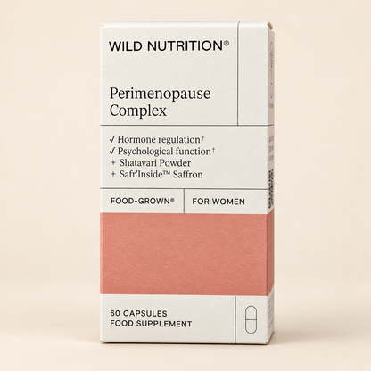 Wild Nutrition Perimenopause Complex – 60 Capsules — current product packaging on a warm cream background