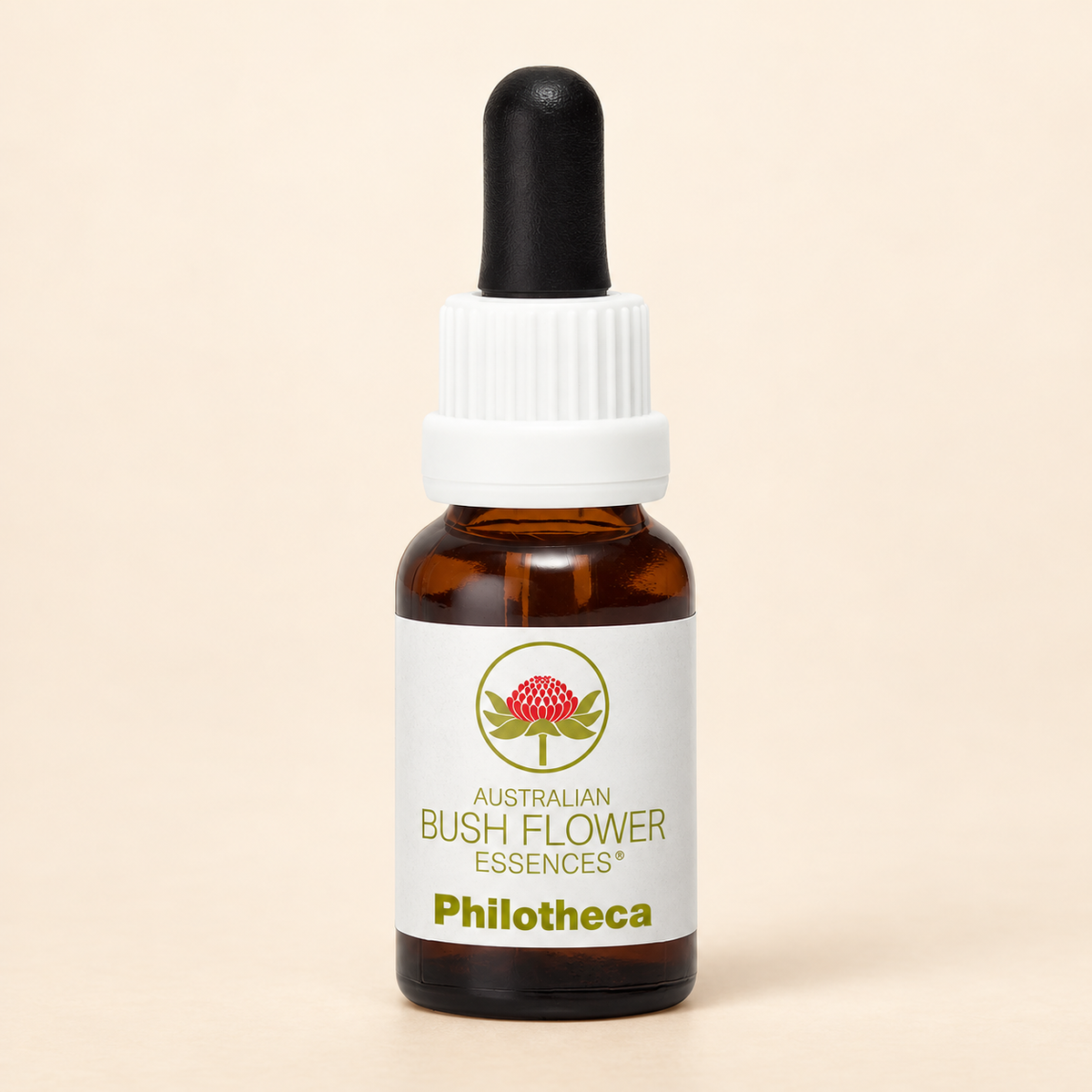 Australian Bush Flower Philotheca 15ml bottle on a warm beige background