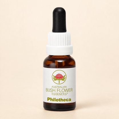 Australian Bush Flower Philotheca 15ml bottle on a warm beige background