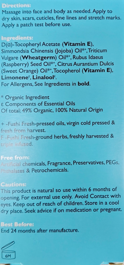 Product label with directions, ingredients, and safety information on a blue background