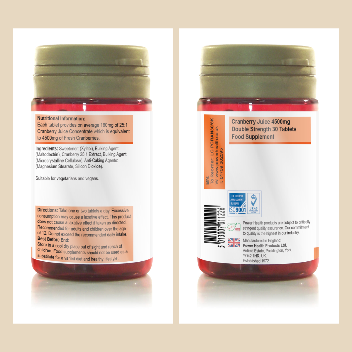 Power Health Cranberry Juice Double Strength 4500mg 30 Tablets manufacturer label information