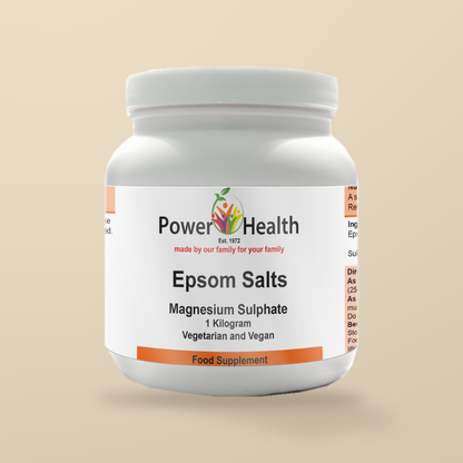 Power Health Epsom Salts – 1kg — original product packaging on warm beige background