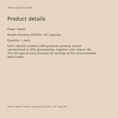 Power Health Korean Ginseng GX2500+ 60 Capsules product details