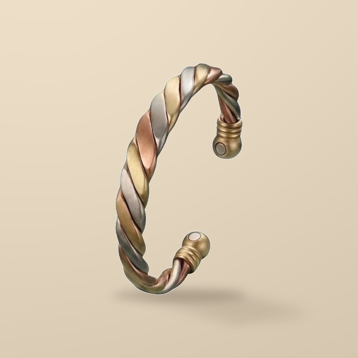 Power Health Tri-Colour Torque Magnetic Bracelet — original product packaging on warm beige background