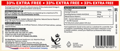 Natures Aid Evening Primrose Oil 500mg 120 softgels — complete label with directions, ingredients and nutrition