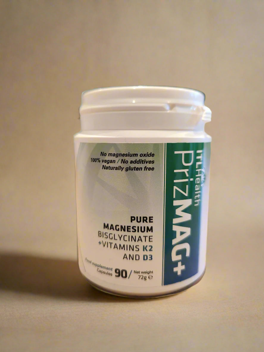 PrizMAG+ Magnesium with K2 and D3 – 90 Capsules Front Bottle