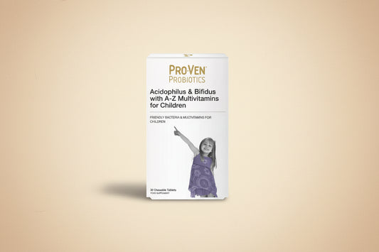 Proven Probiotics packaging for children with a child illustration on a white background