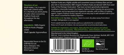 Kiki Psyllium Husks – 120 Capsules — complete readable product label