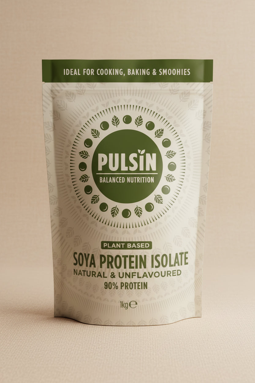 Pulsin' pea protein package on a white background