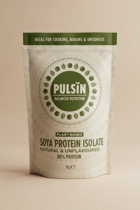 Pulsin' pea protein package on a white background