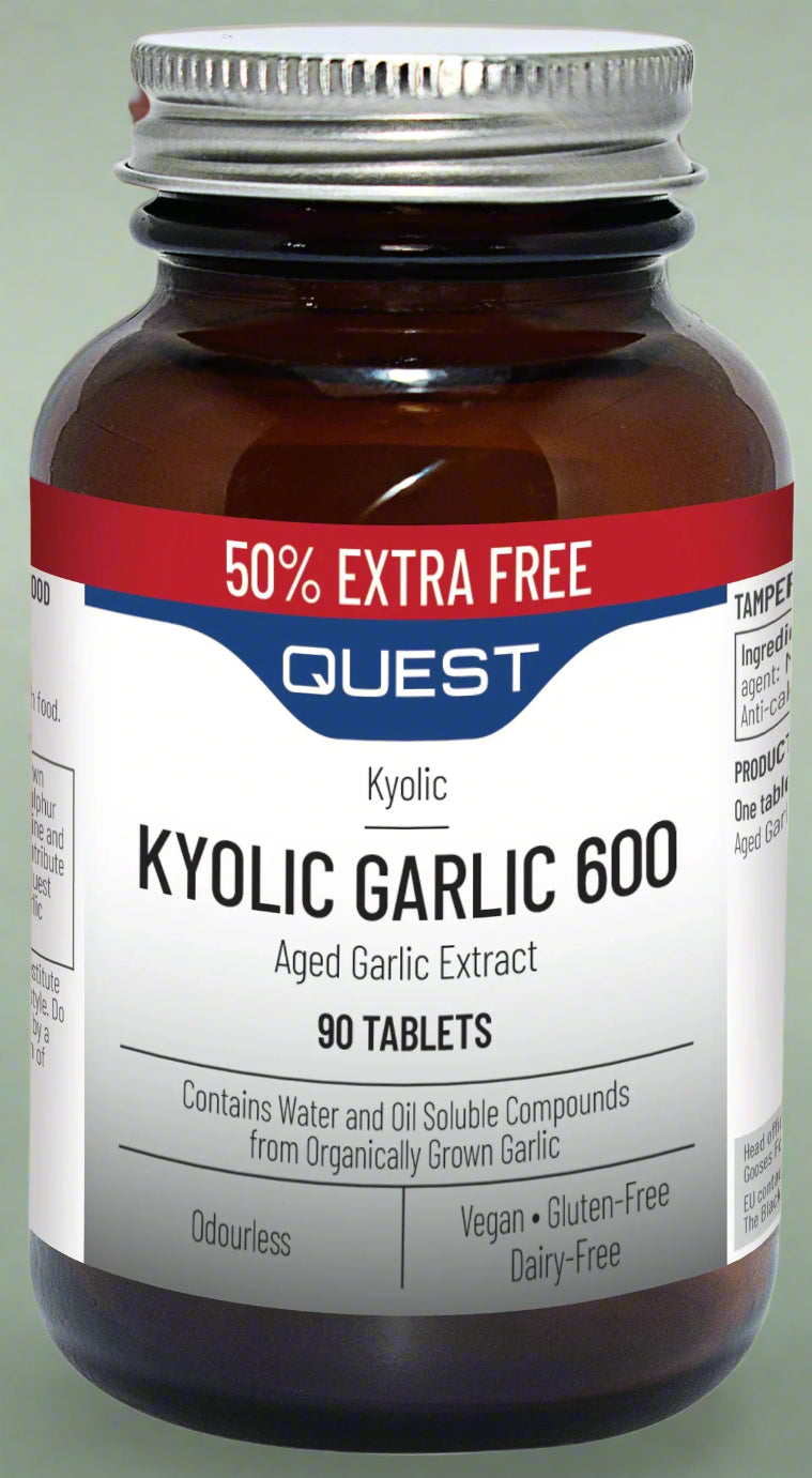 Front Bottle View of Quest Kyolic Garlic 600mg 90 Tablets