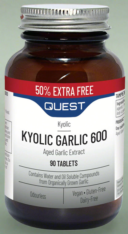 Front Bottle View of Quest Kyolic Garlic 600mg 90 Tablets