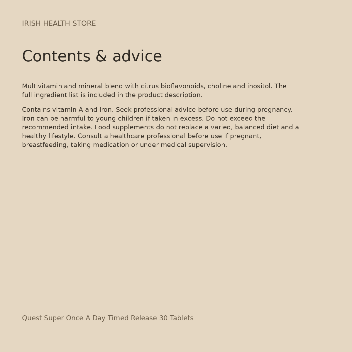 Quest Super Once A Day Timed Release 30 Tablets contents and advice