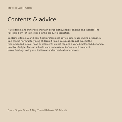 Quest Super Once A Day Timed Release 30 Tablets contents and advice