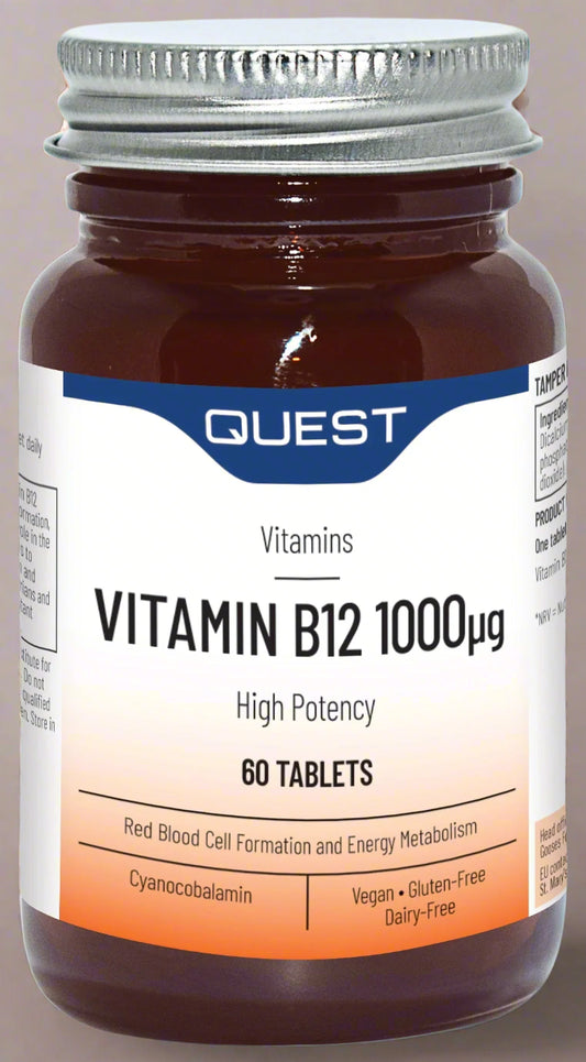Front of Quest Vitamin B12 1000mcg 60 Tablets Bottle