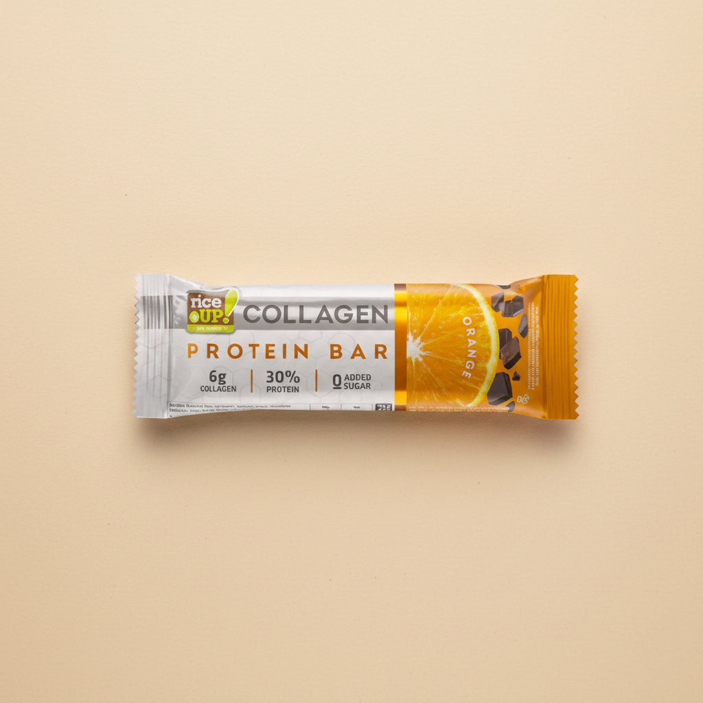 Collagen protein bar packaging on a white background
