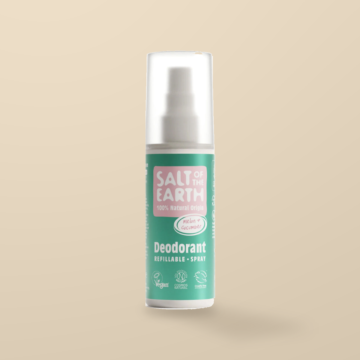 Salt of the Earth Melon & Cucumber Deodorant Spray – 100ml — original product packaging on warm beige background