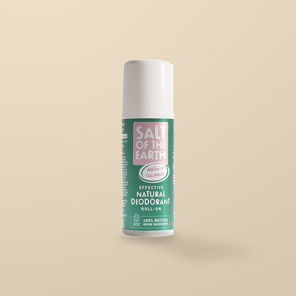 Salt of the Earth Melon & Cucumber Roll-On Deodorant – 75ml — original product packaging on warm beige background