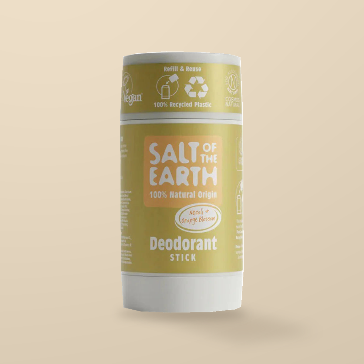 Salt of the Earth Neroli & Orange Blossom Refillable Deodorant Stick – 84g — original product packaging on warm beige background