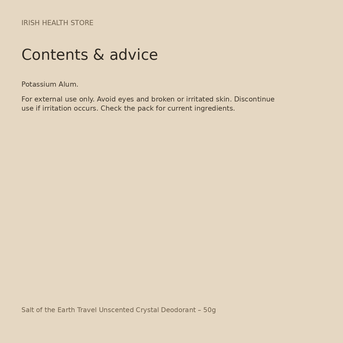 Salt of the Earth Travel Unscented Crystal Deodorant – 50g ingredients and advice