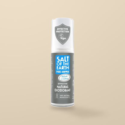 Salt of the Earth Vetiver & Citrus Deodorant Spray – 100ml — original product packaging on warm beige background