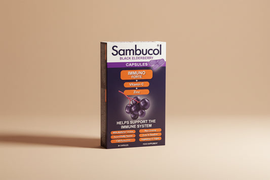 Sambucol Black Elderberry Capsules packaging on a white background