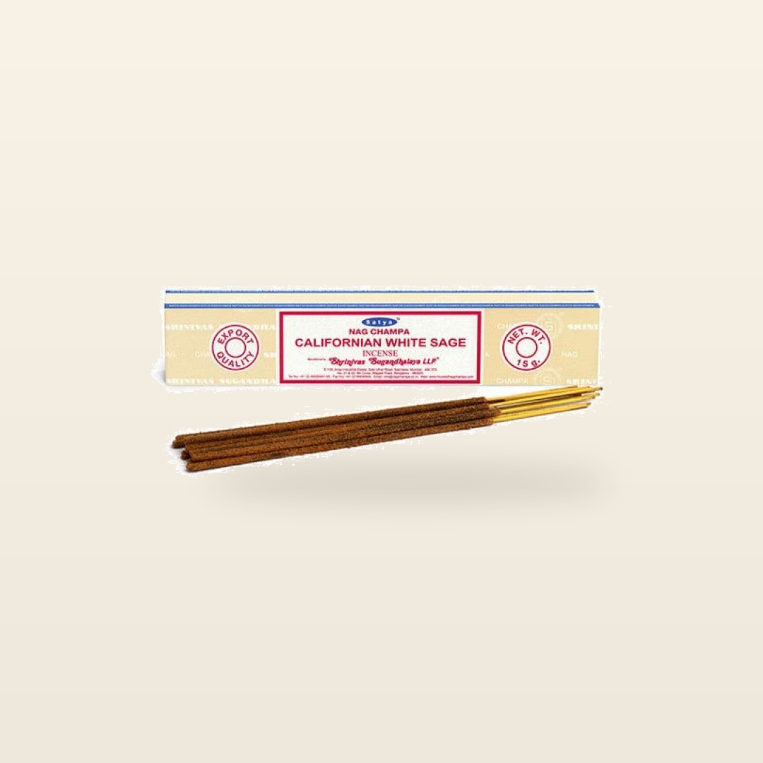 Satya Californian White Sage Incense – Case of 12 × 15g — individual inner pack shown
