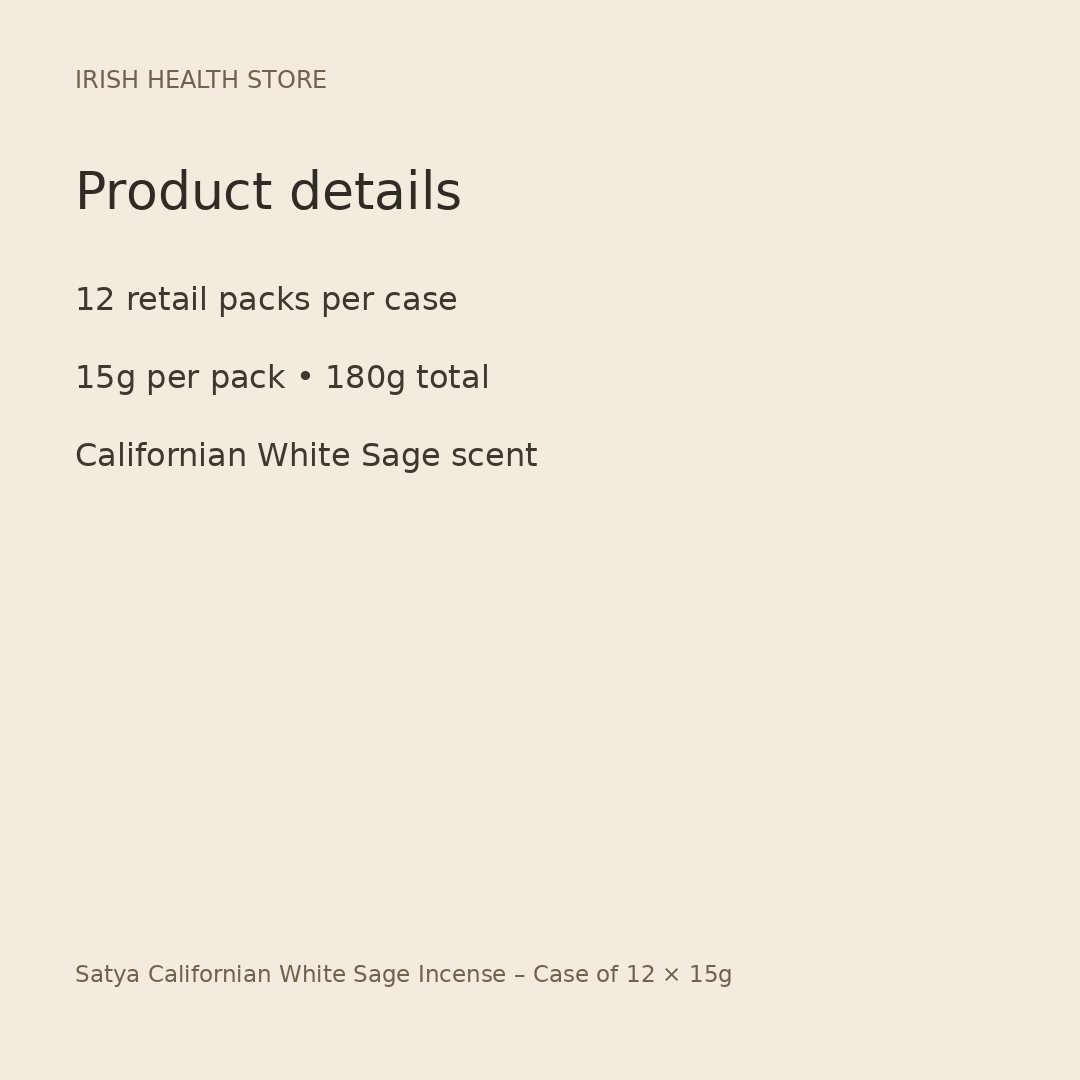 Satya Californian White Sage Incense – Case of 12 × 15g product details