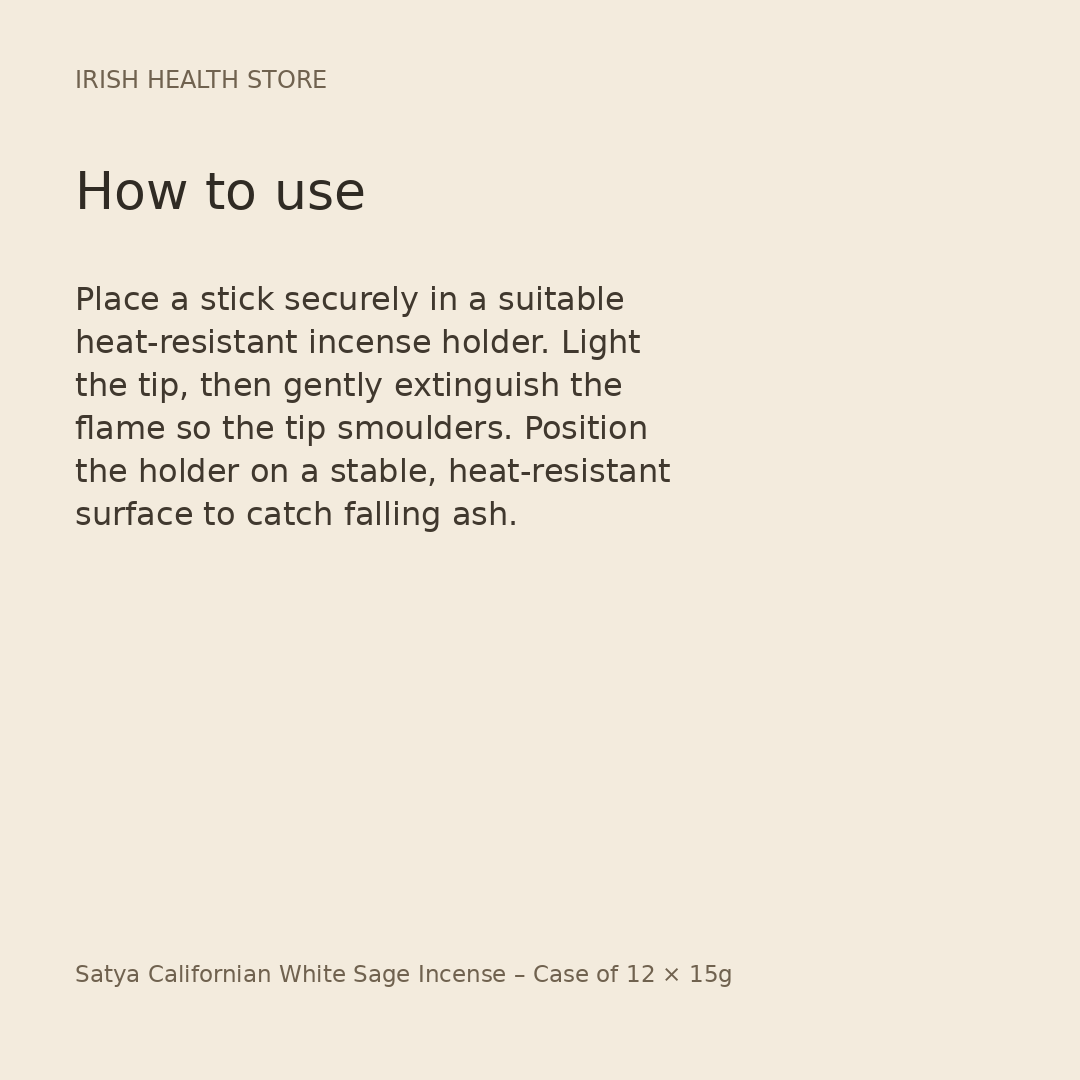 Satya Californian White Sage Incense – Case of 12 × 15g directions