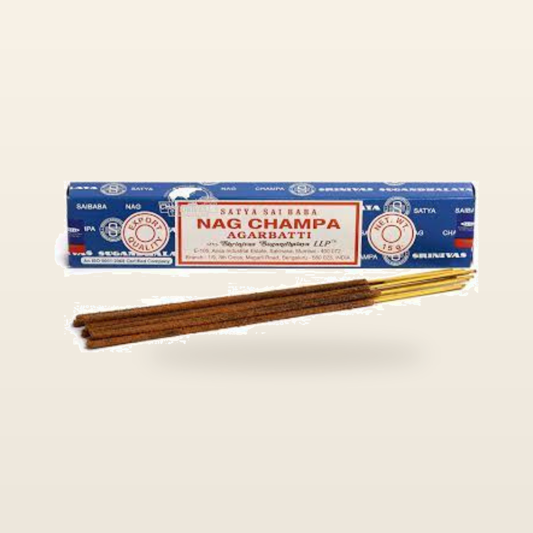 Satya Nag Champa Agarbatti Incense – Case of 12 × 15g — individual inner pack shown