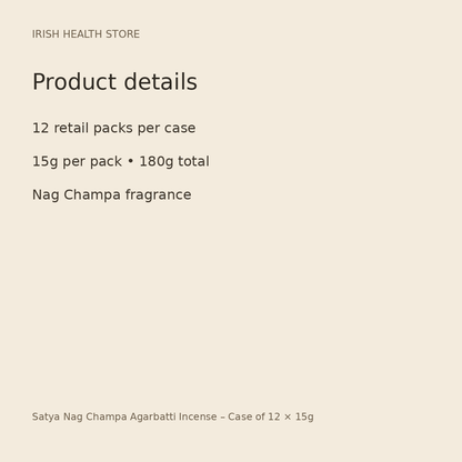 Satya Nag Champa Agarbatti Incense – Case of 12 × 15g product details