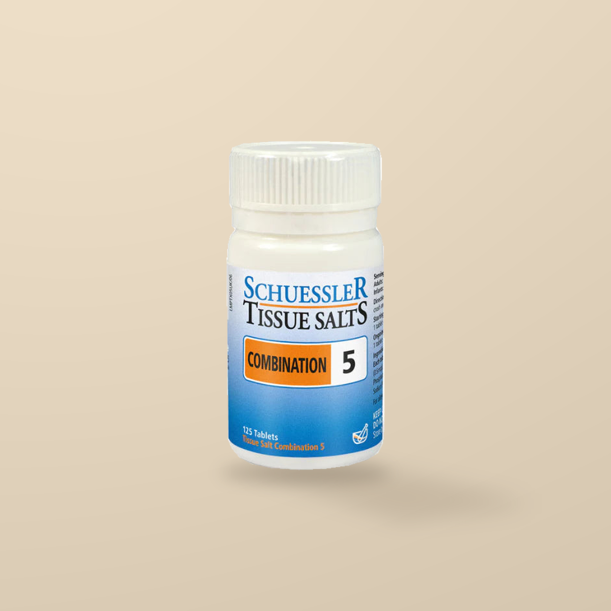 Schuessler Tissue Salts Combination 5 125 Tablets — original product packaging on warm beige background