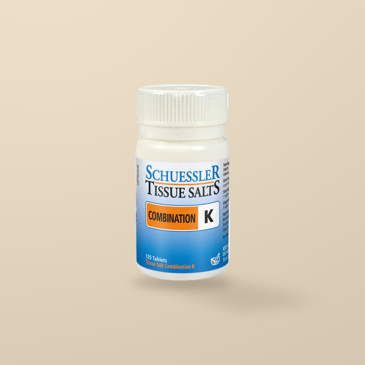 Schuessler Tissue Salts Combination K 125 Tablets — original product packaging on warm beige background