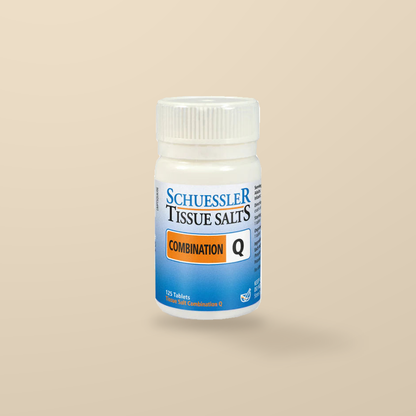 Schuessler Tissue Salts Combination Q 125 Tablets — original product packaging on warm beige background