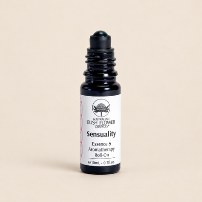 Australian Bush Flower Sensuality Essence & Aromatherapy Roll-On – 10ml on warm beige background