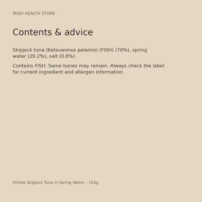 Shines Skipjack Tuna in Spring Water – 150g ingredients and advice
