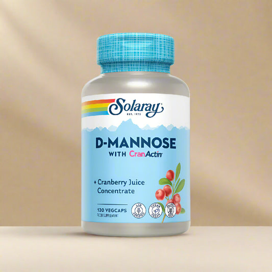 Front view of Solaray D-Mannose with CranActin 1000mg – 120 Capsules bottle