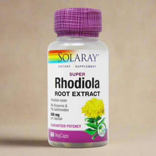 Front view of Solaray Rhodiola Rosea 500mg – 60 Capsules bottle