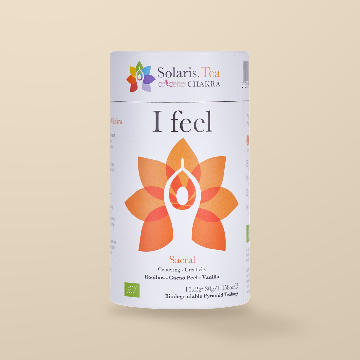 Solaris Be Better I Feel Sacral Chakra Organic Rooibos Tea – 15 Pyramid Tea Bags — original product packaging on warm beige background