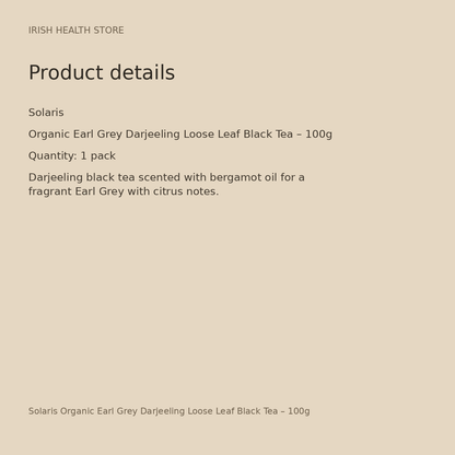 Solaris Organic Earl Grey Darjeeling Loose Leaf Black Tea – 100g product details