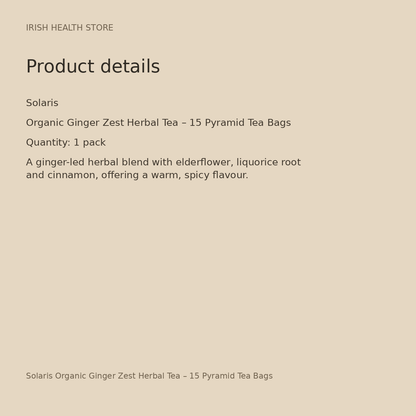 Solaris Organic Ginger Zest Herbal Tea – 15 Pyramid Tea Bags product details