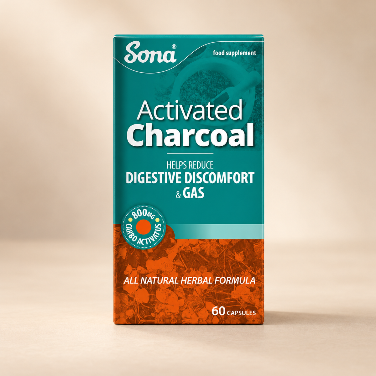 Sona Activated Charcoal 60 capsules – front carton