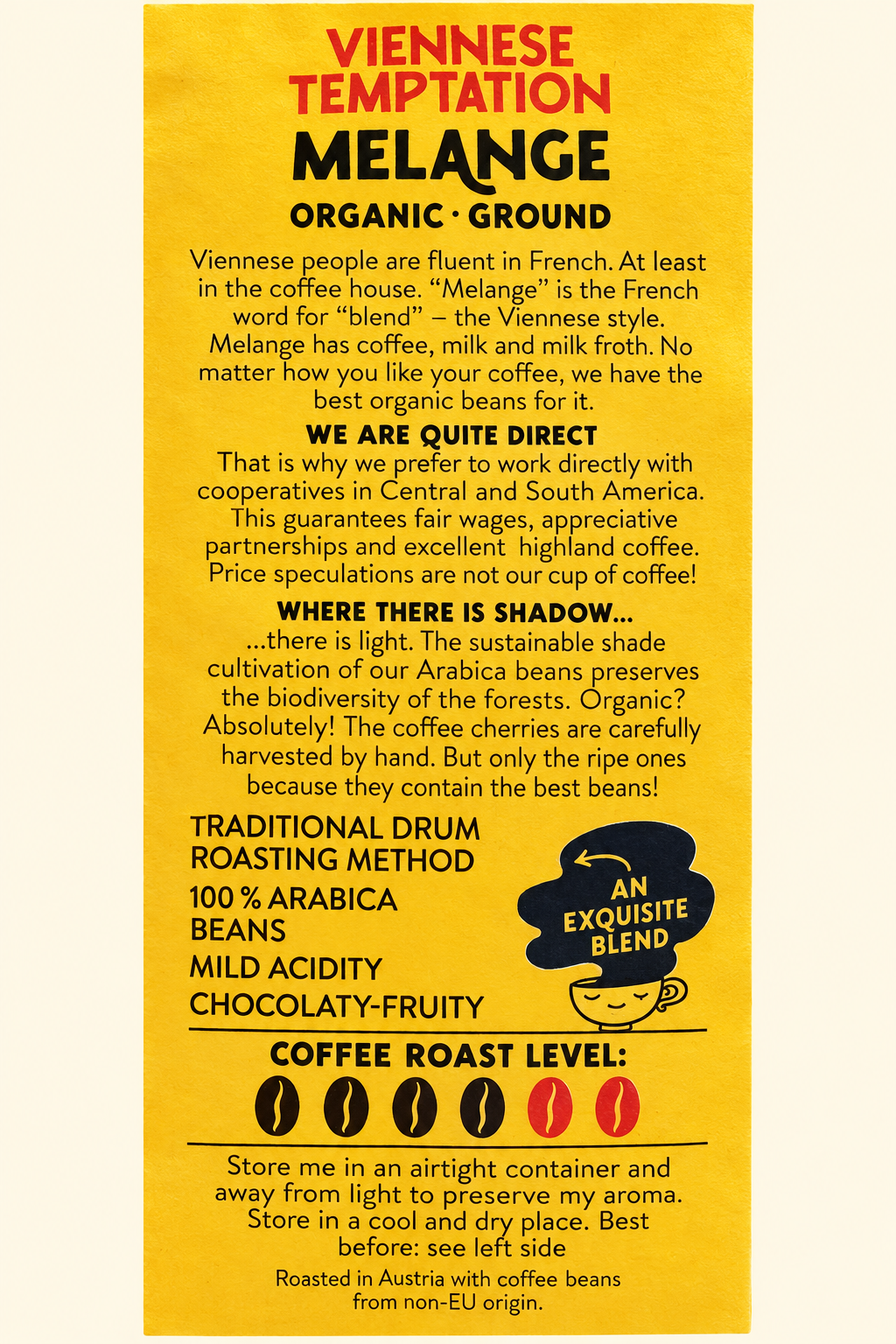 Sonnentor Viennese Melange coffee complete readable English packaging label