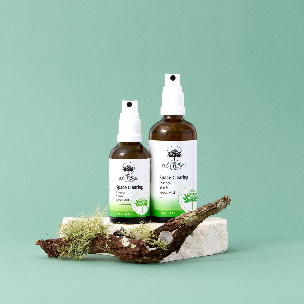 Space Clearing Mist 50ml and 100ml size comparison; one selected-size bottle supplied