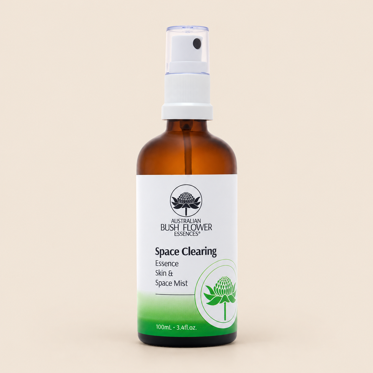 Australian Bush Flower Space Clearing Organic Space Mist – 100ml on a warm beige background