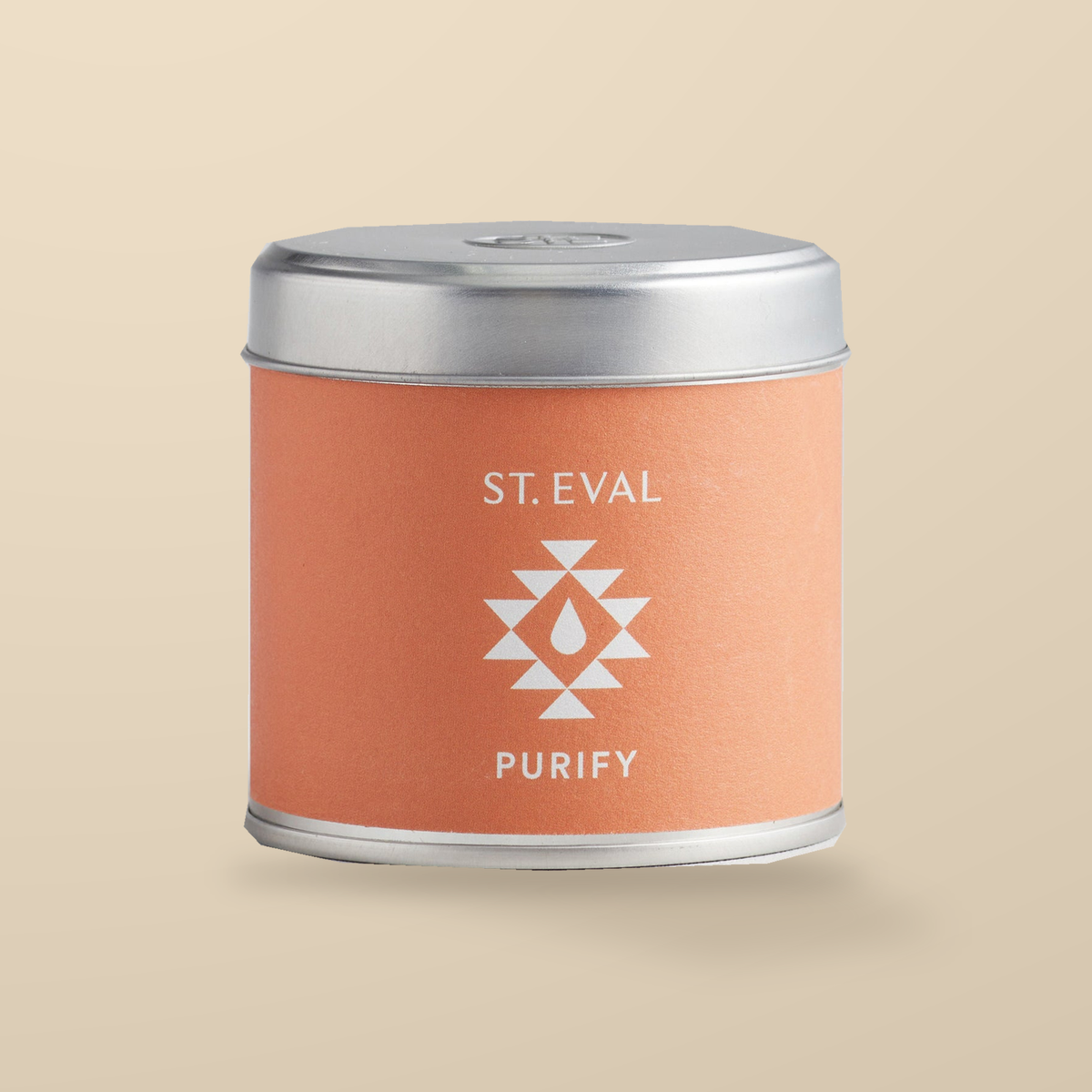 St. Eval Purify Retreat Scented Tin Candle – 1 Candle — original product packaging on warm beige background